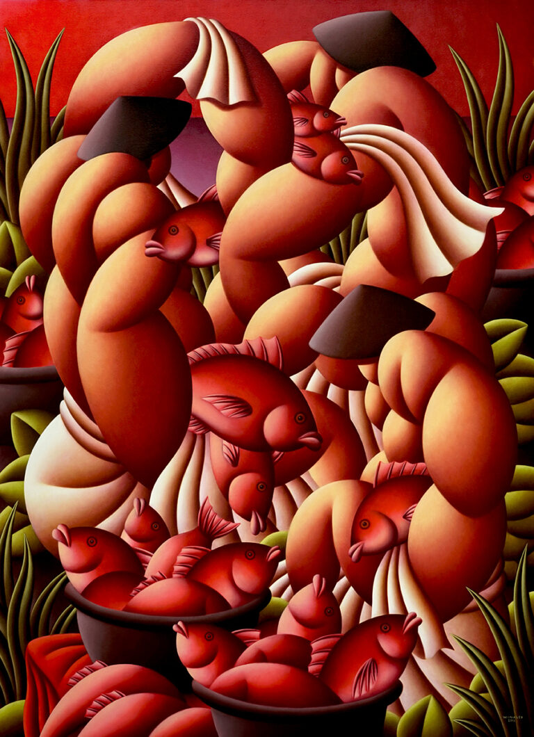 Three Fishermen with their Catch, 200x145 cm, 2016, oil on canvas